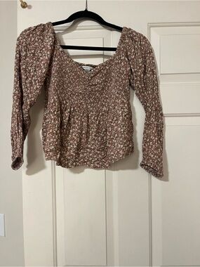 American Eagle Outfitters Floral Scoop-Neck Blouse in Rose Brown